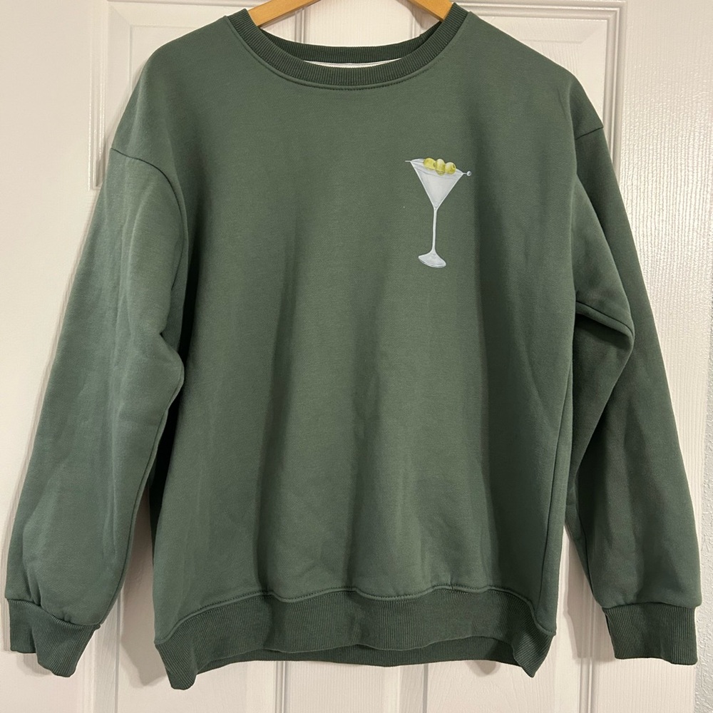 Fleece Lined Crewneck Sweater w/ Martini